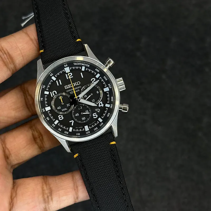 Seiko Sport Chronograph Black Dial Nylon Sporty Men's Watch- SSB449P1